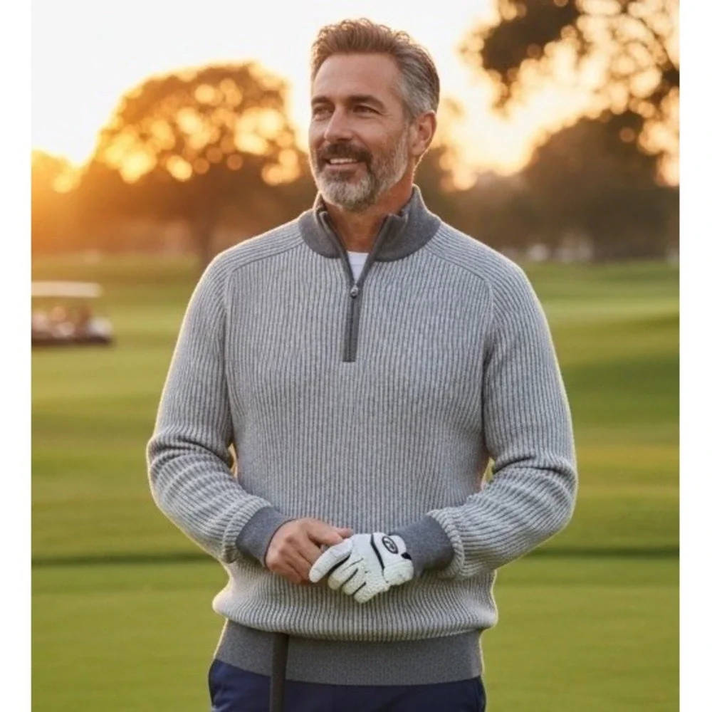Peter Millar Men's Merino Wool Storm Overlook Rib 1/4 Zip Pullover Sweater Large